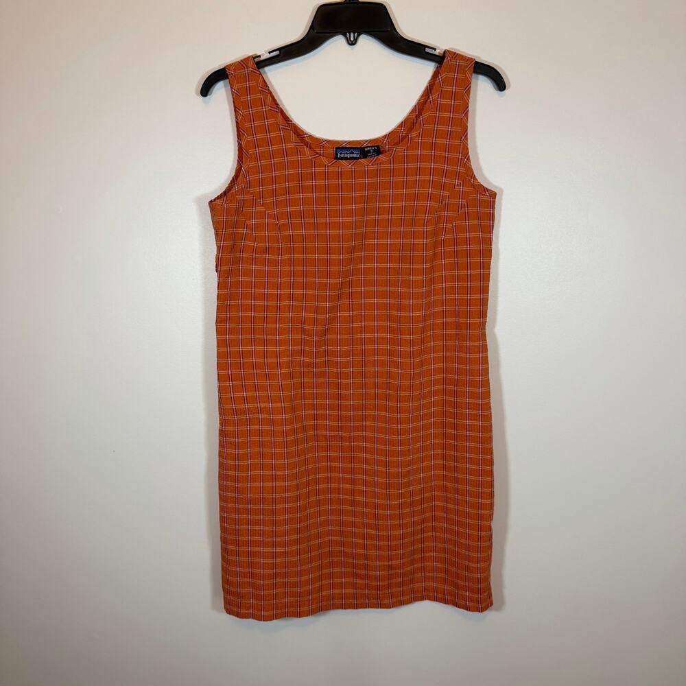 Vintage Patagonia Sleeveless Dress Womens S Vibrtant Burnt Orange White Plaid